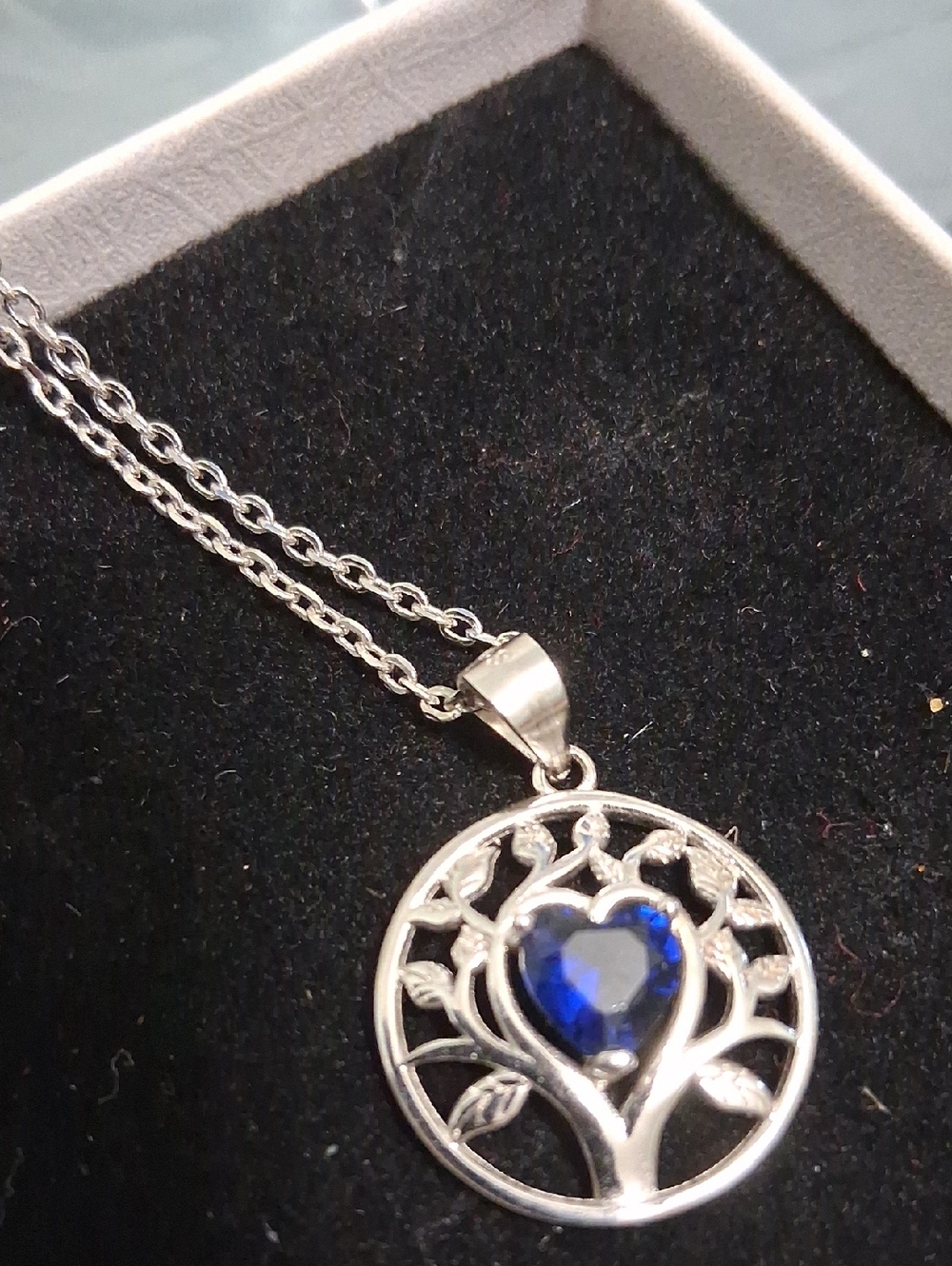 Silver-tone Blue Heart Pendant Necklace - Women Jewelry